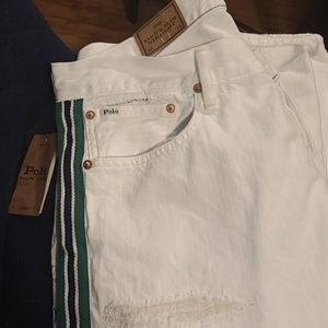 Ralph Lauren wite jeans with green and blue strip